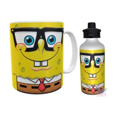 Taza Y Botella Alum Bob Esponja Cara Corbata Lentes Combo K