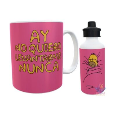 Taza Y Botella Alum Homero Simpson Cama Pastelito Combo Kit