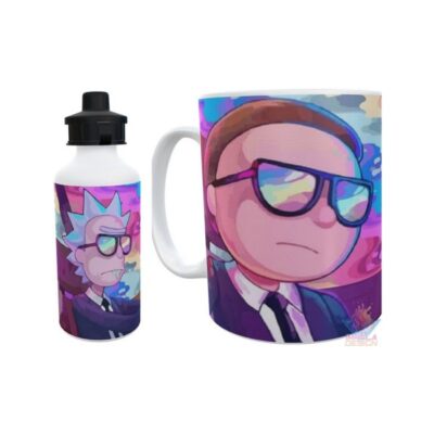 Taza Y Botella Alum Rick Y Morty Negro Combo Kit Set