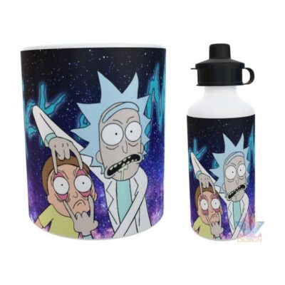 Taza Y Botella Alum Rick Y Morty Ojos Universo Combo Kit Set