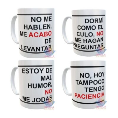 Combo 4 Tazas de Cerámica Frases Mal Humor Combo Set