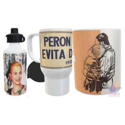 Taza Con Botella Y Jarro Térmico Perón Cumple Evita Dignifica