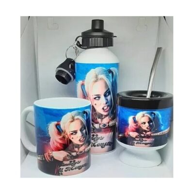 Harley Quinn Taza Cerámica + Botella Aluminio + Mate Plástico