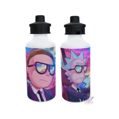 Botella Deportiva Aluminio Rick Y Morty Negro Traje 2 Tapas