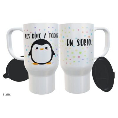 Jarro Térmico Plástico Pinguino Odio A Todos En Serio