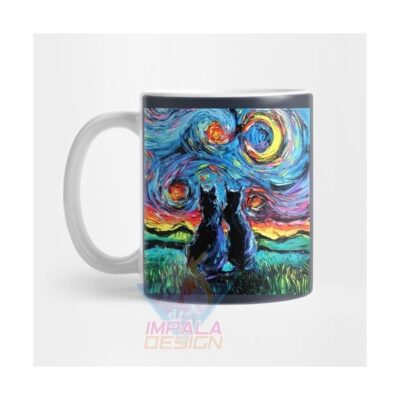 Taza Gato Cat Gatito Noche Estrellada Van Gogh Cerámica