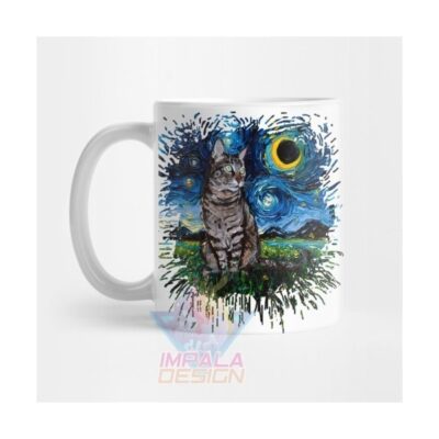 Taza Gato Cat Gatito Noche Estrellada Van Gogh Mod2