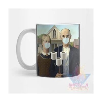 Taza American Gothic Cuarentena Barbijo Cuadro Grant Wood