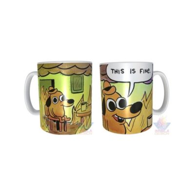Taza Cerámica Perro Meme This Is Fine Llamas Fuego