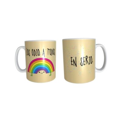 Taza Arcoíris Los Odio A Todos Cerámica En Serio Unicornio