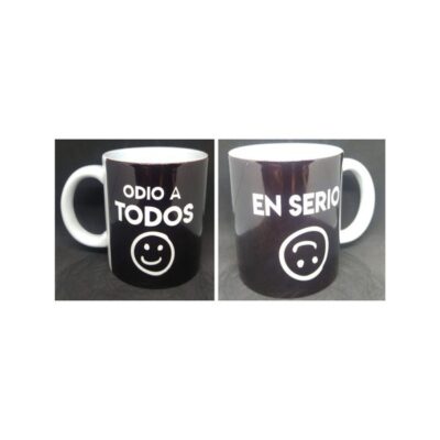 Taza Cerámica Odio A Todos En Serio Caras Desayuno Regalo