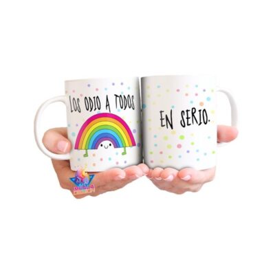 Taza Original Cerámica Los Odio A Todos Arco Iris En Serio