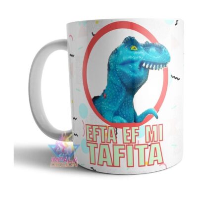 Taza De Cerámica Meme Dinosaurio Fefea Azul Mandíbula Tacita