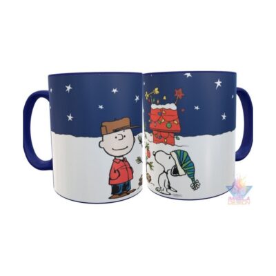 Taza Cerámica Snoopy Charlie Brown Navidad Carlitos Azul