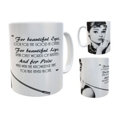 Taza Cerámica Audrey Hepburn Pop Desayuno Tiffanys Frase N2