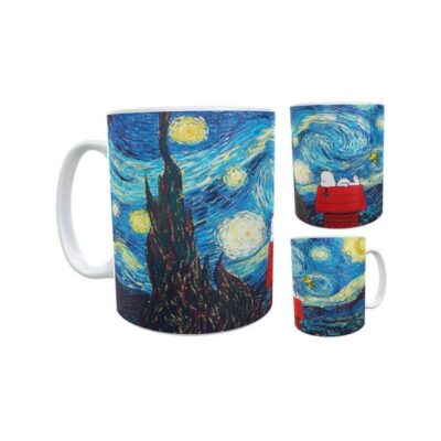 Snoopy Noche Estrellada Van Gogh Cuadro Taza Cerámica