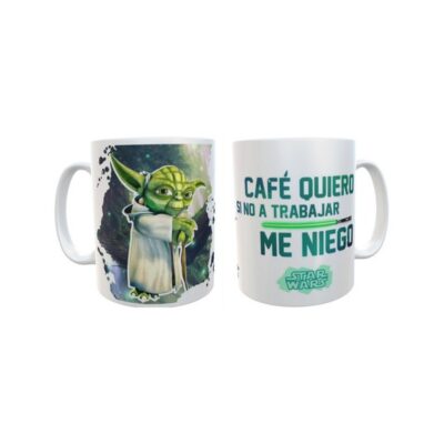 Taza Star Wars Maestro Yoda Café Quiero Trabajar Me Niego