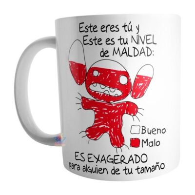 Taza De Cerámica Stitch Nivel De Maldad Odio Lilo