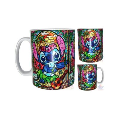 Taza Stitch Vitral Lilo Disney Arte Cerámica Ohana