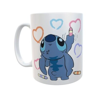 Tazas Stitch Cerámica Dibujando Corazones