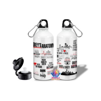 Botella Greys Anatomy Logos Serie Doble Tapa Aluminio
