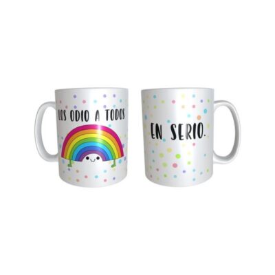 Taza Plástica Desayuno Arco Iris Café Odio A Todos En Serio