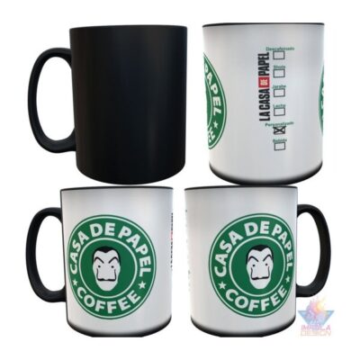 Taza Mágica La Casa De Papel Starbucks Mascara Cerámica