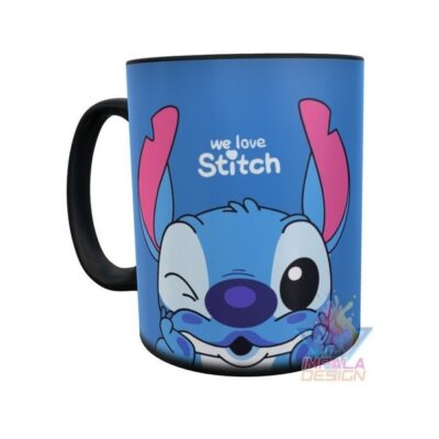 Taza Mágica Stitch Guiño We Love Amor Cara Disney Cerámica