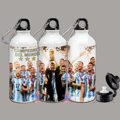 Botella Deportiva Messi Campeón Mundial Argentina Qatar 2022 Copa Personalizada con Nombre Aluminio Doble Tapa