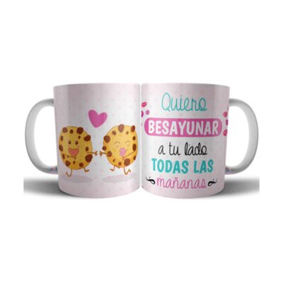 720093-MLA71659650909_092023,Taza Cerámica Amor Frase Felicidad Desayuno Novios Besos