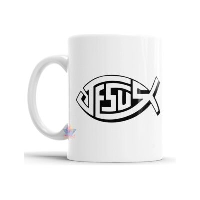 635297-MLA73637459330_122023,Taza De Cerámica Jesus Pez Logo Cristiano Símbolo Ichthus
