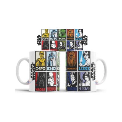 618567-MLA73631999462_122023,Taza De Cerámica Star Wars Cómic Retro Personajes Yoda Vader