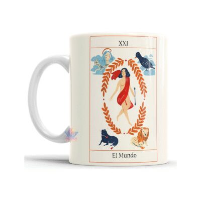 601592-MLA75891372049_042024,Taza De Cerámica Meditación Cartas Tarot Mundo Luna Mod 21