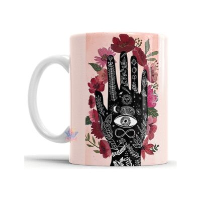 774343-MLA75891537125_042024,Taza Cerámica Meditación Cartas Tarot Ojo Sol Mano Flores