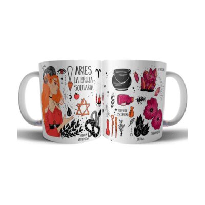 977235-MLA75723153460_042024,Taza Cerámica Bruja Zodiaco Signo Aries Astrologia Tarot