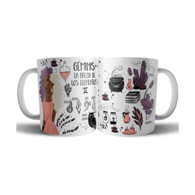 828308-MLA75890725043_042024,Taza Cerámica Bruja Zodiaco Signo Géminis Astrologia Tarot