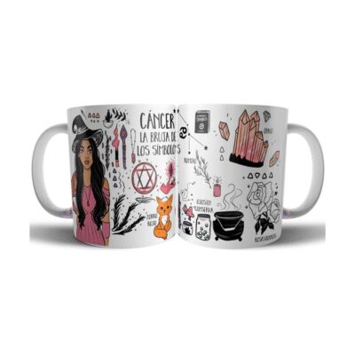 709518-MLA75723626570_042024,Taza Cerámica Bruja Zodiaco Signo Cáncer Astrologia Tarot