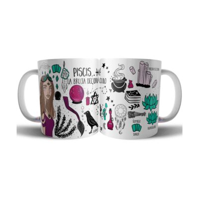 942484-MLA75890715573_042024,Taza Cerámica Bruja Zodiaco Signo Piscis Astrologia Tarot