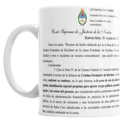 Taza Ceramica Condena Penal Cristina Kirchner Corte Suprema